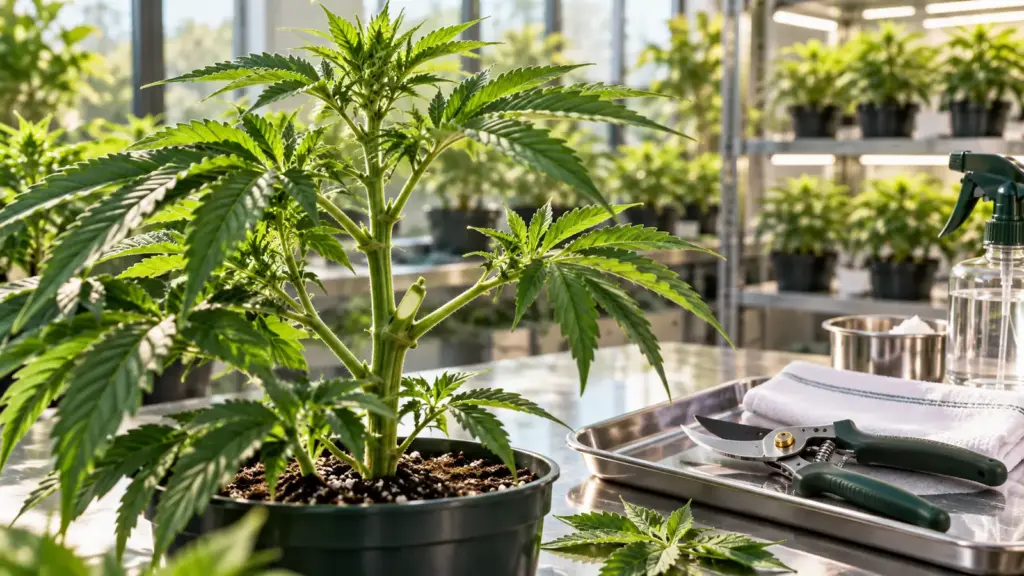 Sorgfältiger Pflanzenschnitt an einer gesunden Indoor-Pflanze